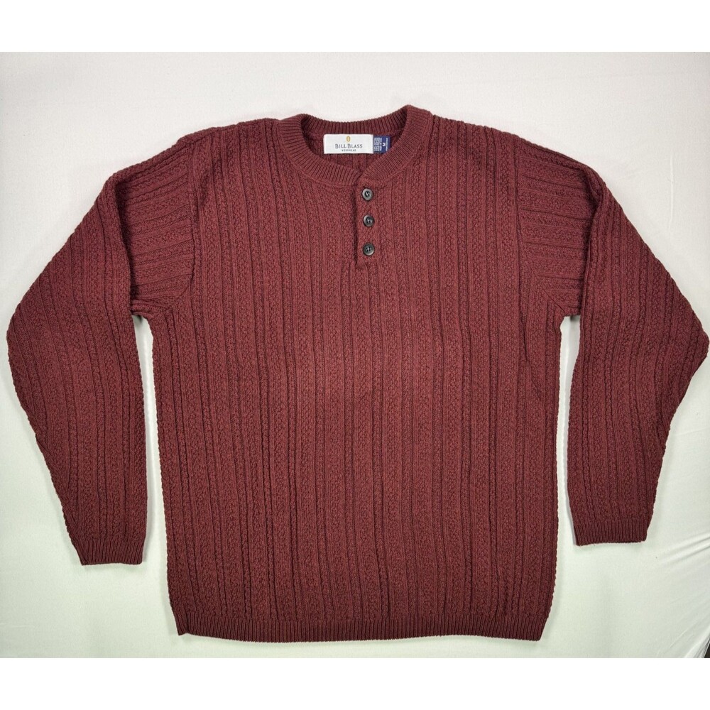 Bill Blass Menswear Y2K Vintage Burgundy Textured Henley Sweater Size M